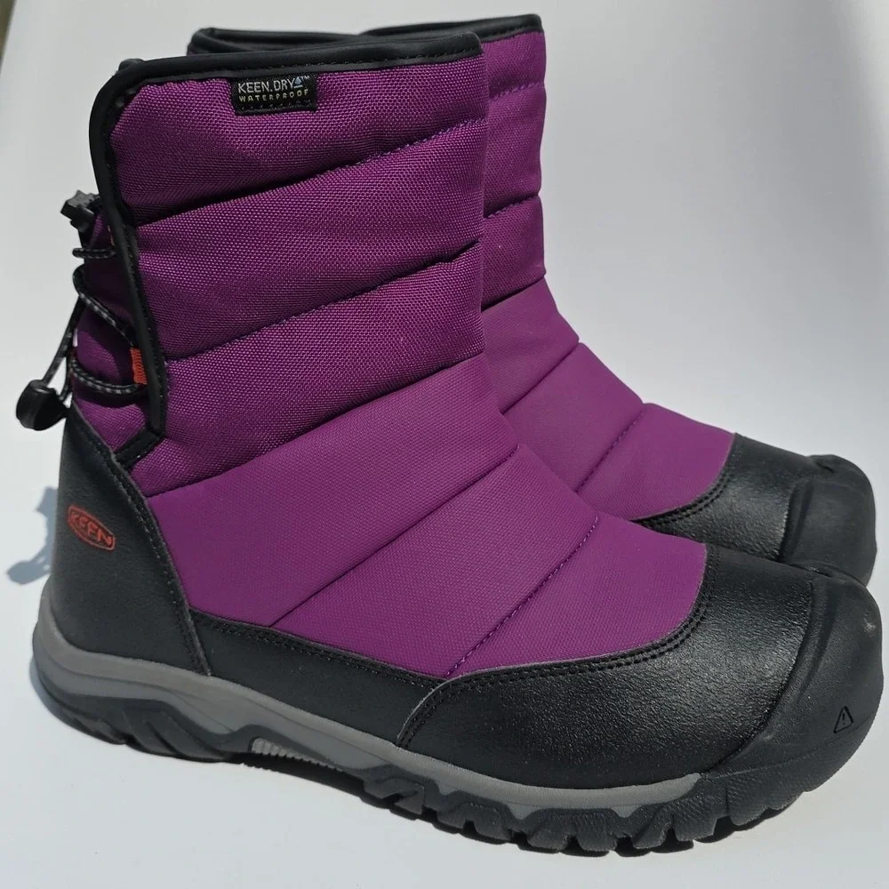 KEEN‎ Youth Puffrider Waterproof Boot Size 6 Insulated Slip In Adjustable Strap